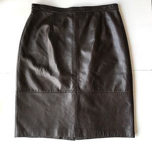 Chocolate Brown Leather Pencil Skirt